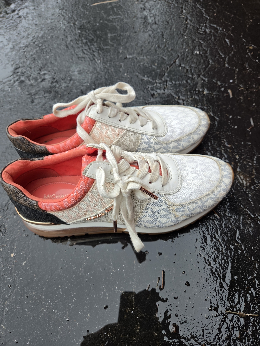 Michael Kors Ivory Logo Low-Top Sneakers with Coral Interior